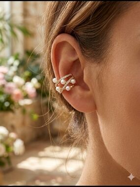 Gold Pearl & Pavé Ear Cuff - Women Accessories